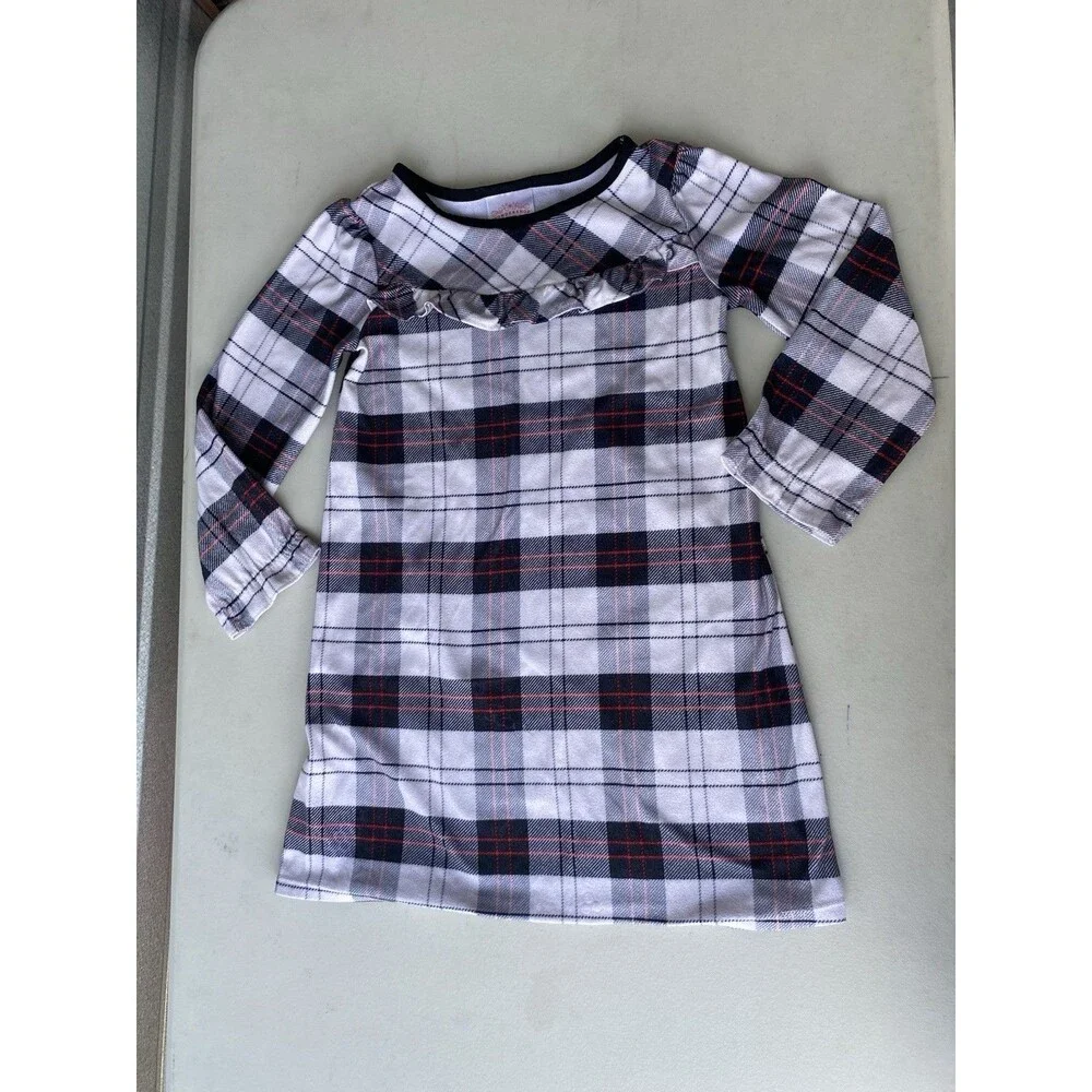 Wondershop Target Kids Size 5 Plaid Nightgown Black White Red Ruffle Sleepwear